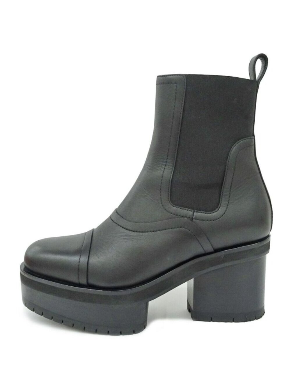 Hermes Ankle Boots Side Gore Platform Shoes Black Leather 36.5